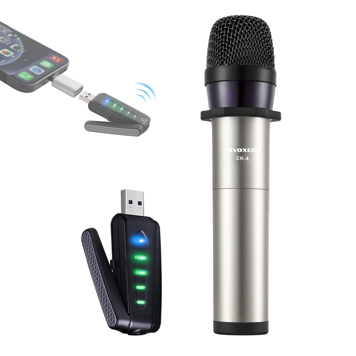 Usb Wireless Microphone, Alvoxcon Uhf Condenser Mic For Android, Pc Computer, Laptop, Pa, Podcasting, Vlogging, Youtube, Vocal R