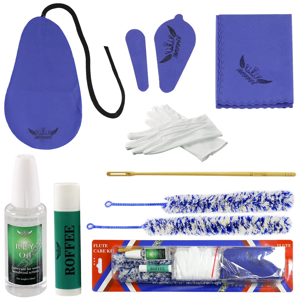 Flute Cleaning Cleaner Care Maintenance Kit,Key Oil,Cork Grease,Swab,Cleaning Cloth,2Pcs Cleaning Brush,Cleaning Rod