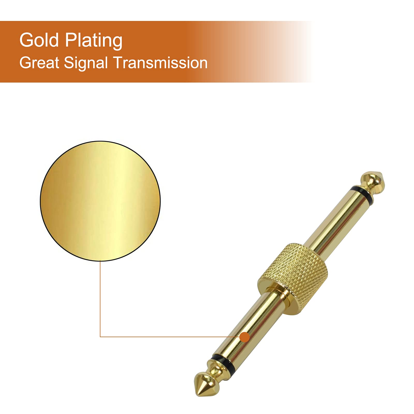 Amuzik Guitar Pedal Coupler Straight Type 1/4 inch Guitar Pedal Connector 6.3mm for Effect Pedalboard Space Saving, Gold Planted
