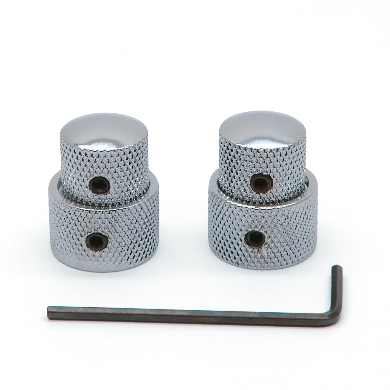 Harpfeas 2Pcs Guitar Dual Concentric Stacked Control Knobs Sets Metal With Wrench Replacement For Electric Guitar Bass (Chrome)