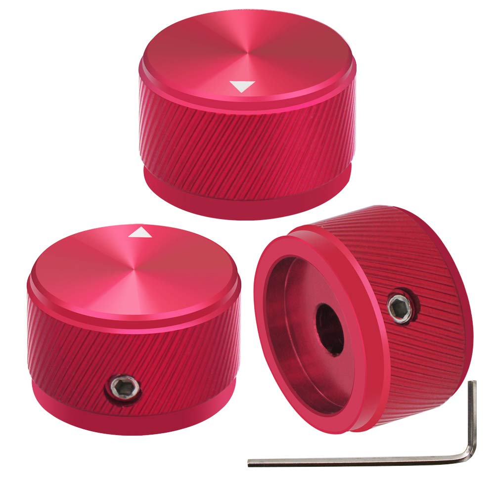 mxuteuk 3Pcs Red Bass Knob Guitar Knobs Aluminum Alloy Potentiometer Control Knob Volume Audio Electric Guitar Knob Screw Type 2