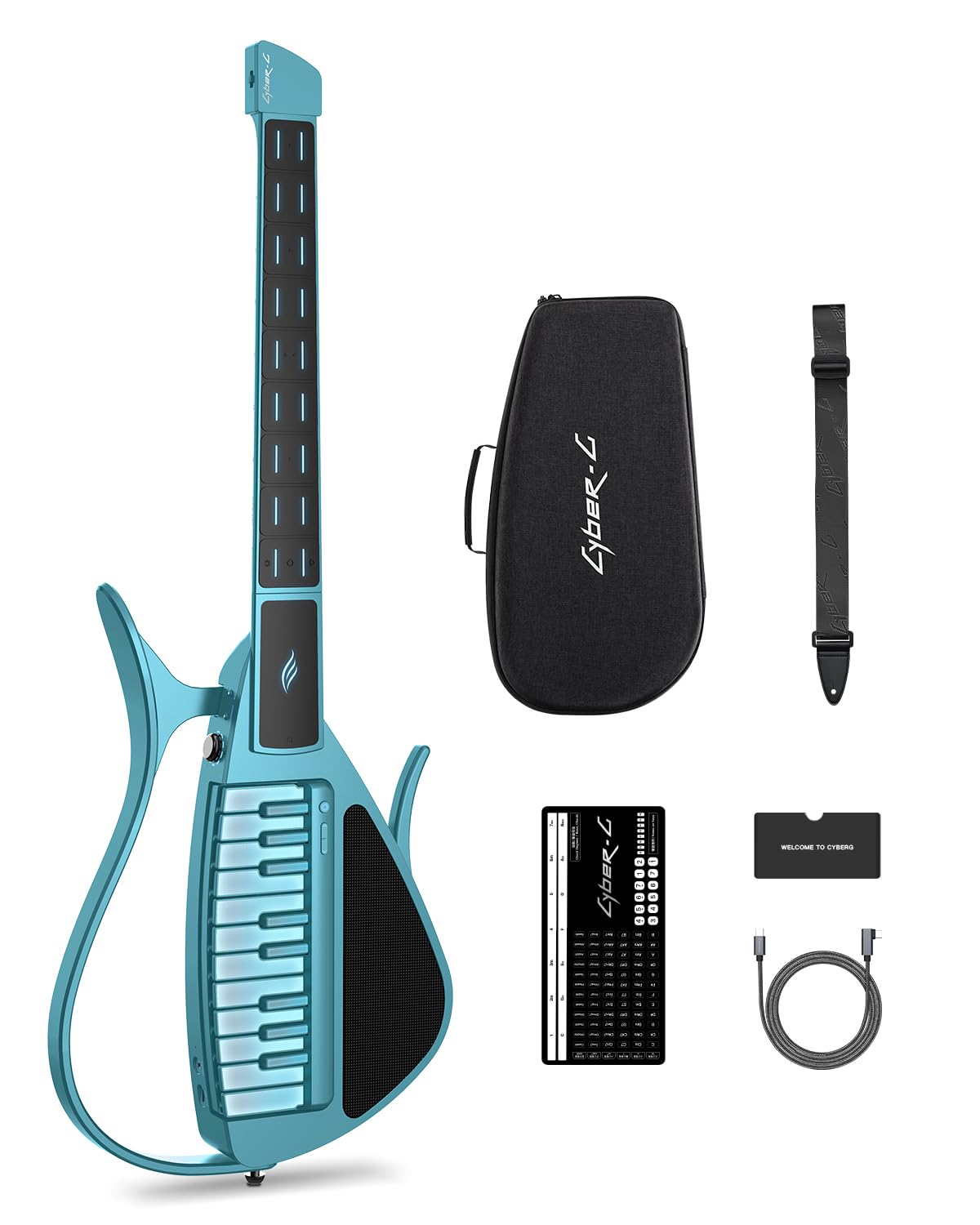Enya Cyber-G Stringless Smart Guitar, Foldable Travel Backing Guitarra, Built-In Drum Machine & Bassline, 20 Instrument Sounds F