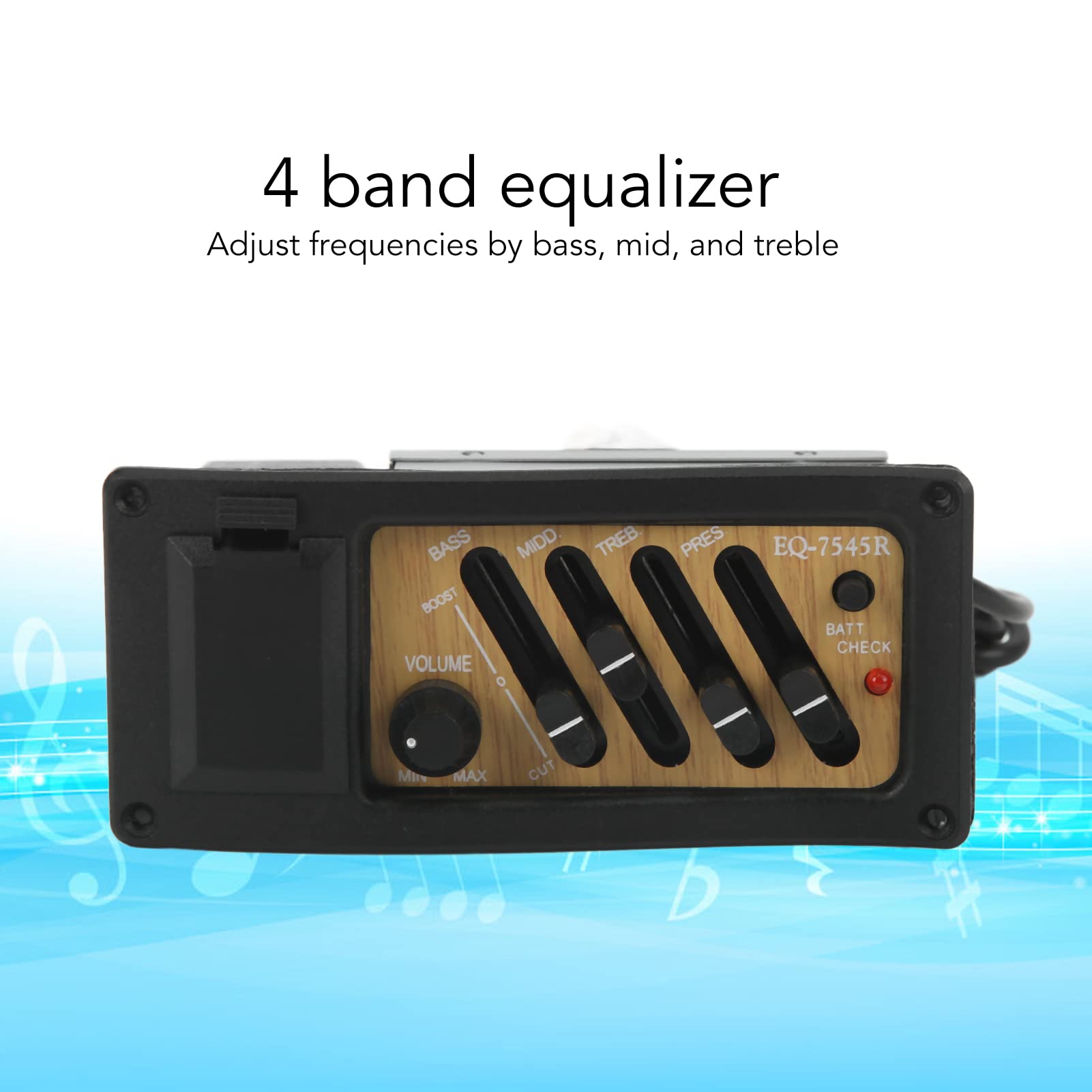 Acoustic Guitar Pickup, Acoustic Guitar Preamp 4 Band Eq Equalizer System Wood Grain Color 7545R Pickup