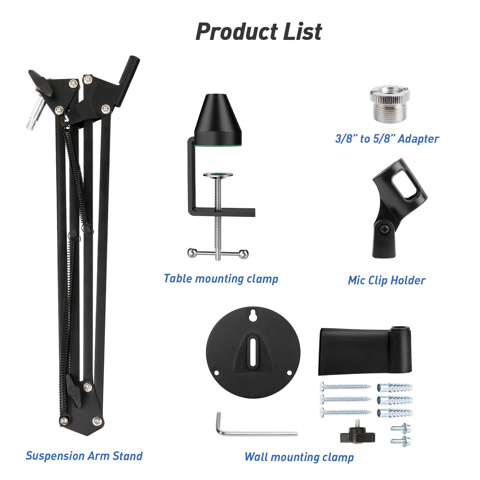 SUNMON Microphone Wall Mount and Metal Table Mounting Clamp, Universal Microphone Boom Arm Stand Compatible with HyperX QuadCast