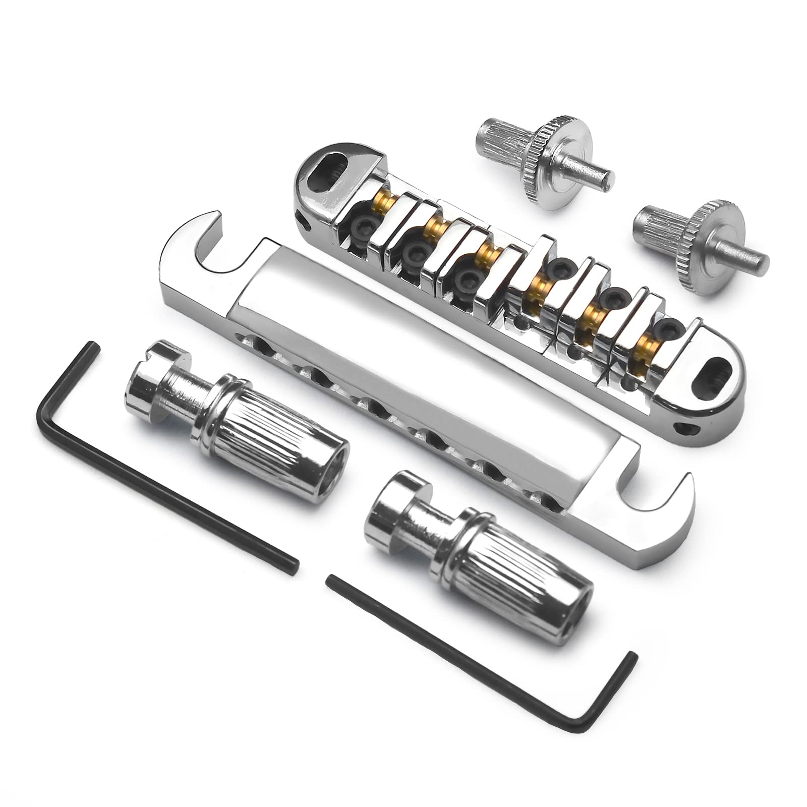 Saphue Abr-1 Style Tune-O-Matic Bridge Tailpiece Roller Saddle Bridge For Gb Lp Gear Replacement (Chrome)