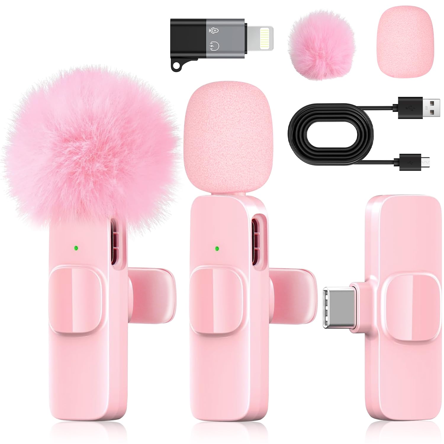 KoXeetech Pink Mini Wireless Microphone for iPhone & Android, Lavalier Microphone with Noise Cancellation, Plug & Play Pink Mic 