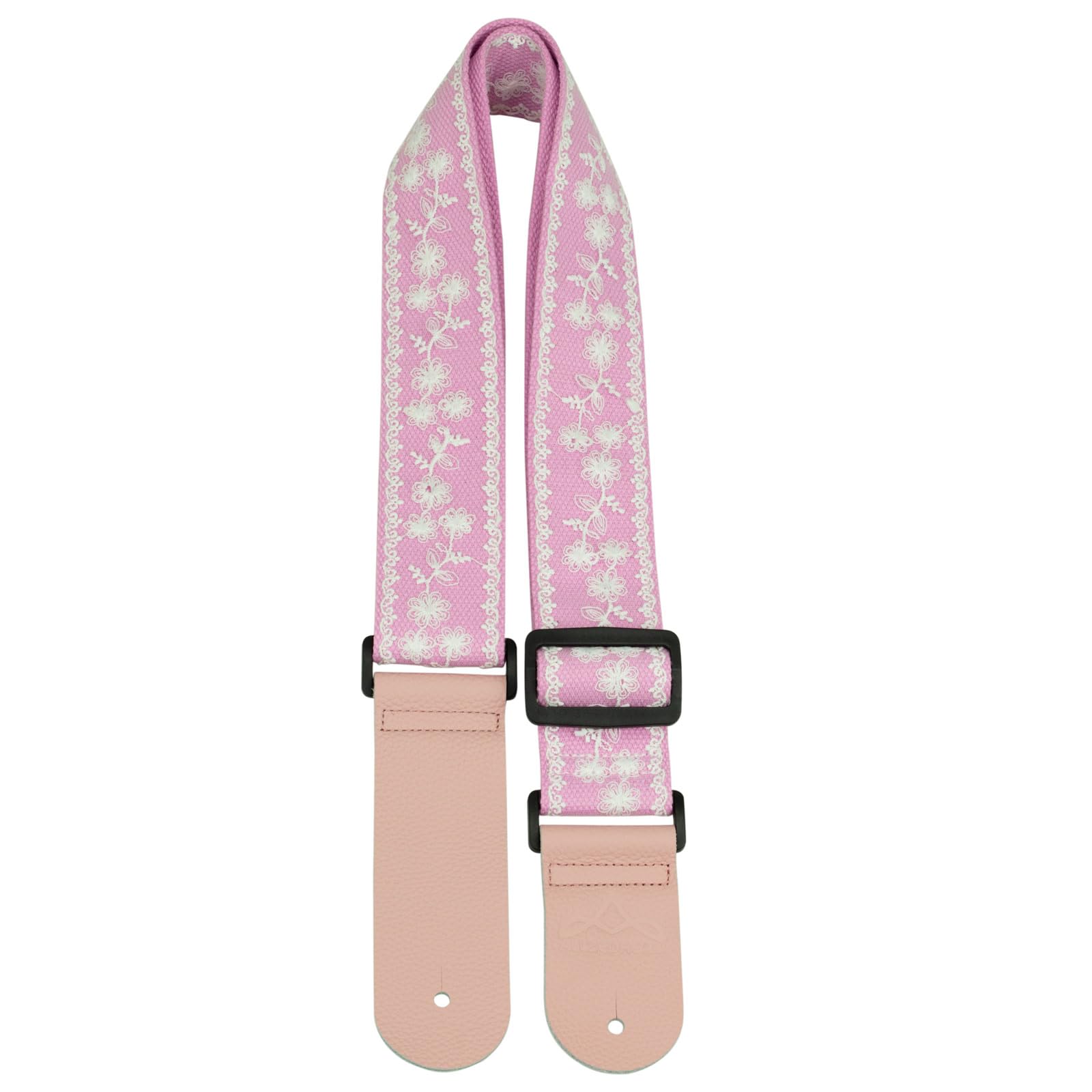ALLZEDREAM Guitar Strap,Genuine Leather Ends,Lace Sequins Original Design (Lace Pink)