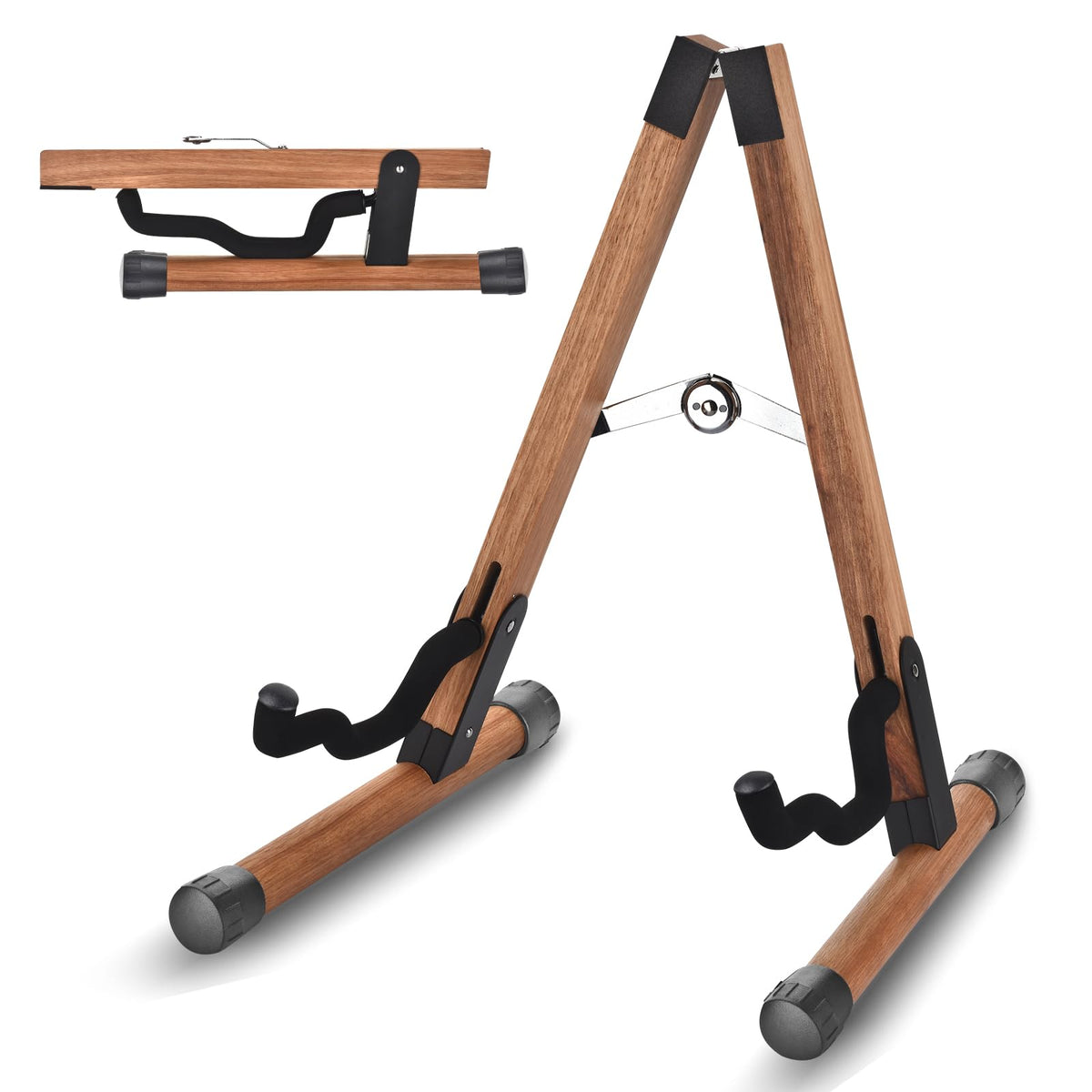 Dommi Guitar Stand, Folding Acoustic Guitar Stand With Soft Foam Arms, Wooden Guitar Stands Floor For Acoustic, Bass, Electric G
