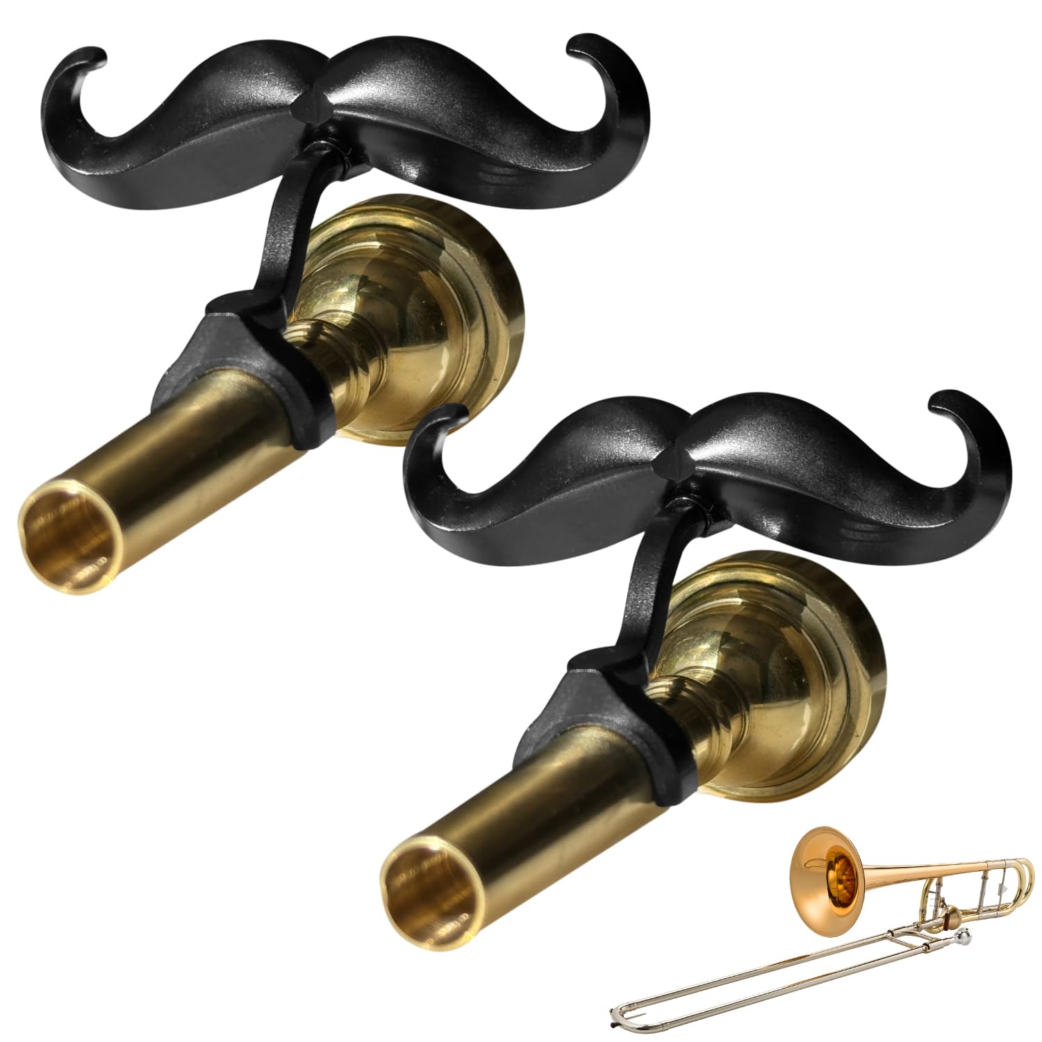 [2 Pack] Clip-On Mustache For Trombones & Euphoniums - Includes Protective Case - Fits All Large Shank Mouthpieces - Perfect Acc