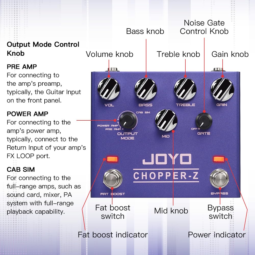 JOYO Distortion Effect Pedal Modern Metal Tone High Gain Amp Simulators All-in-one Pedal with 3 Band EQ for Electric Guitar (CHO
