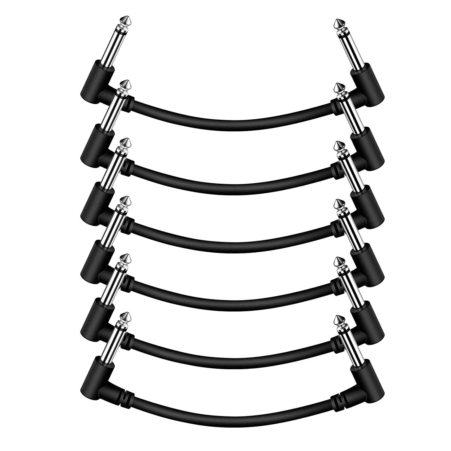 KEBILSHOP 6 Pack 6 Inch Guitar Patch Cables, Black Guitar Pedal Cable Effect Cable Cord, 1/4 inch TS Right Angle Guitar Patch Ca