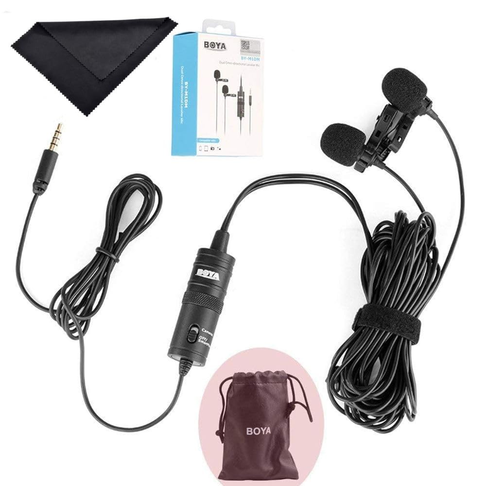Boya By-M1Dm Dual Lavalier Universal Auxiliary Microphone With A Single 1/8 Stereo Connector For Smartphones Dslr Cameras Camcor
