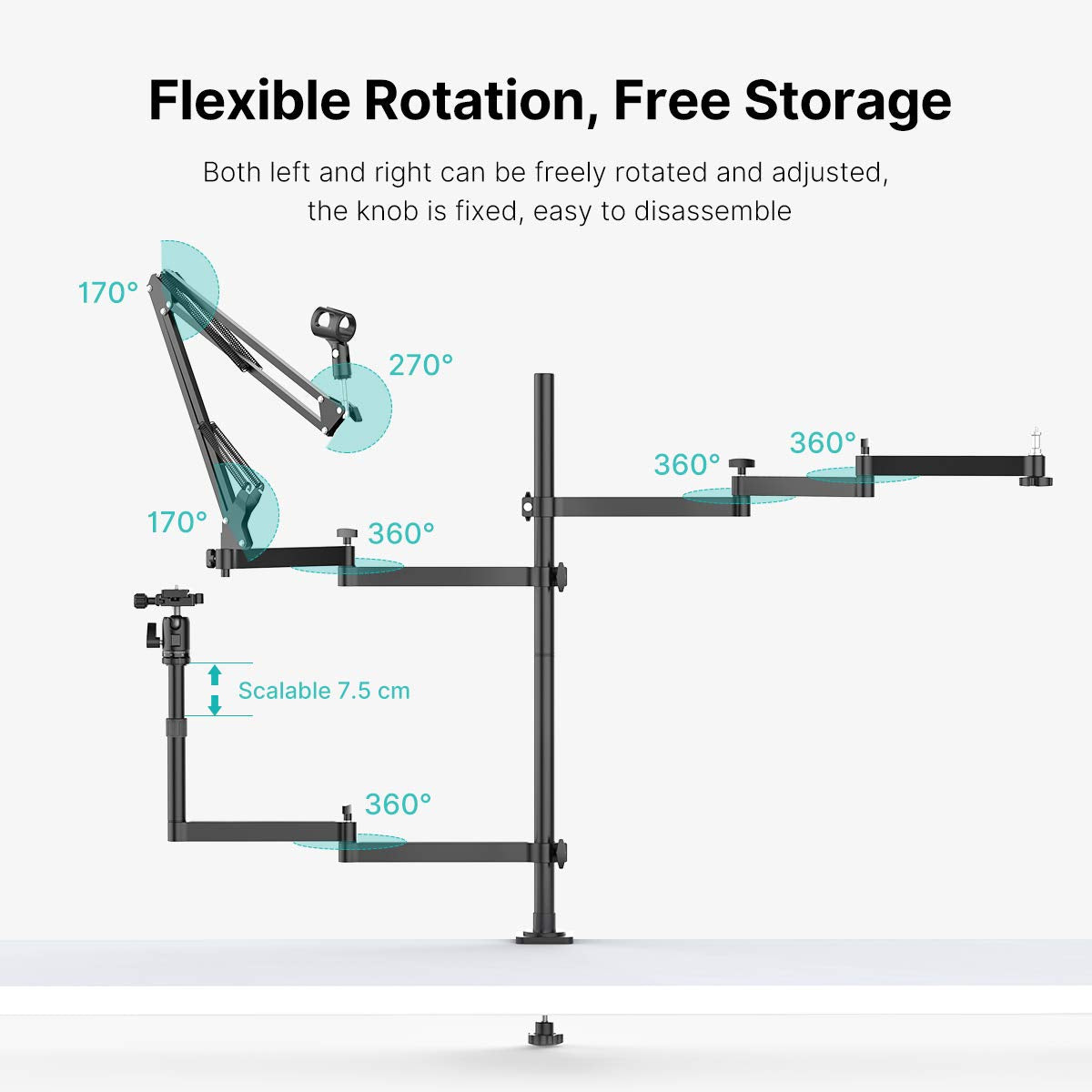 Live Broadcast Boom Arm, ULANZI Flexible Desk Mount Camera Arm Clamp Webcam Stand, Microphone Boom Arm for Blue Yeti Snowball Ye
