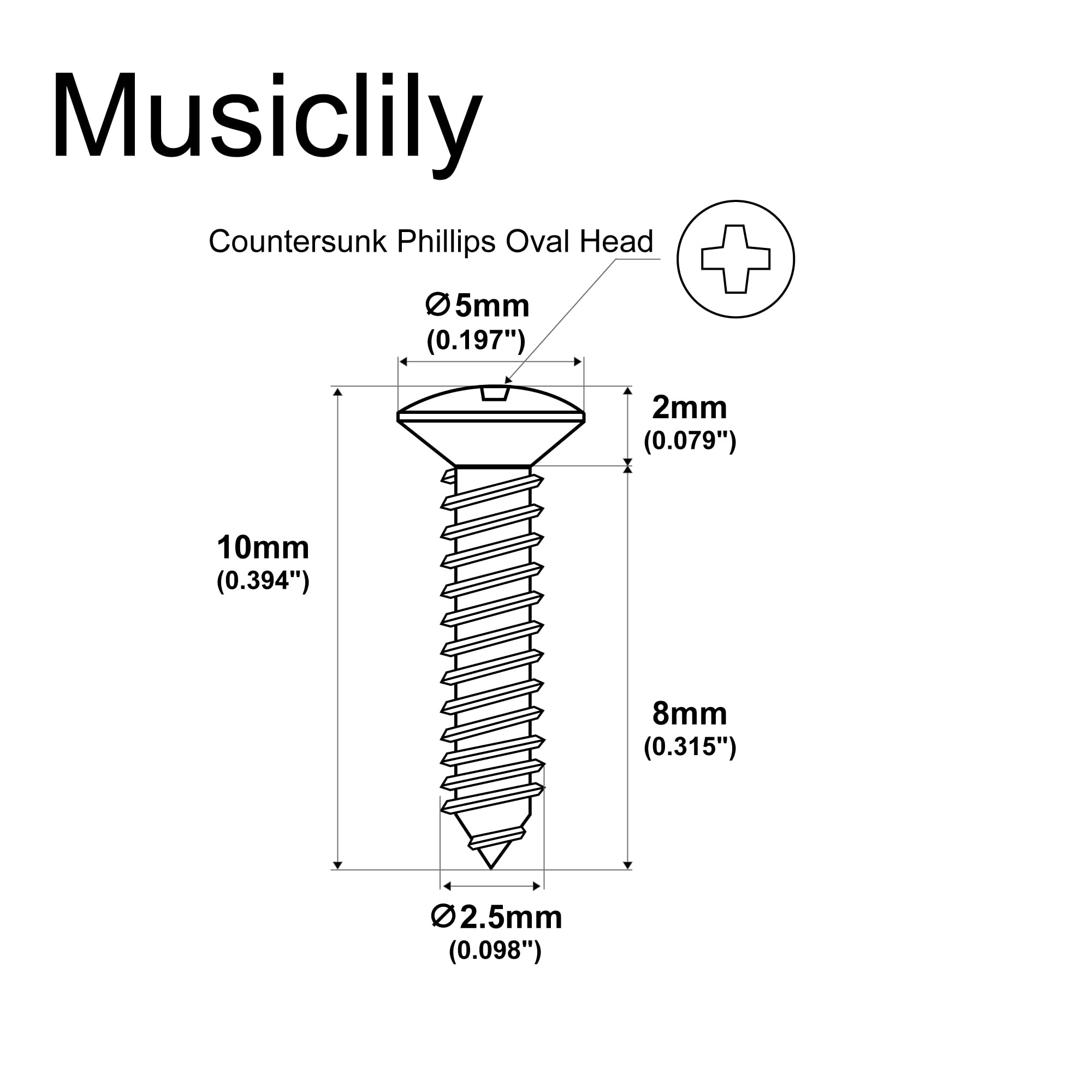 Musiclily Basic 2.5x10mm Metal Metric Thread Guitar Pickguard Jack Screws Truss Rod Cover Mounting Screws for Epiphone Les Paul