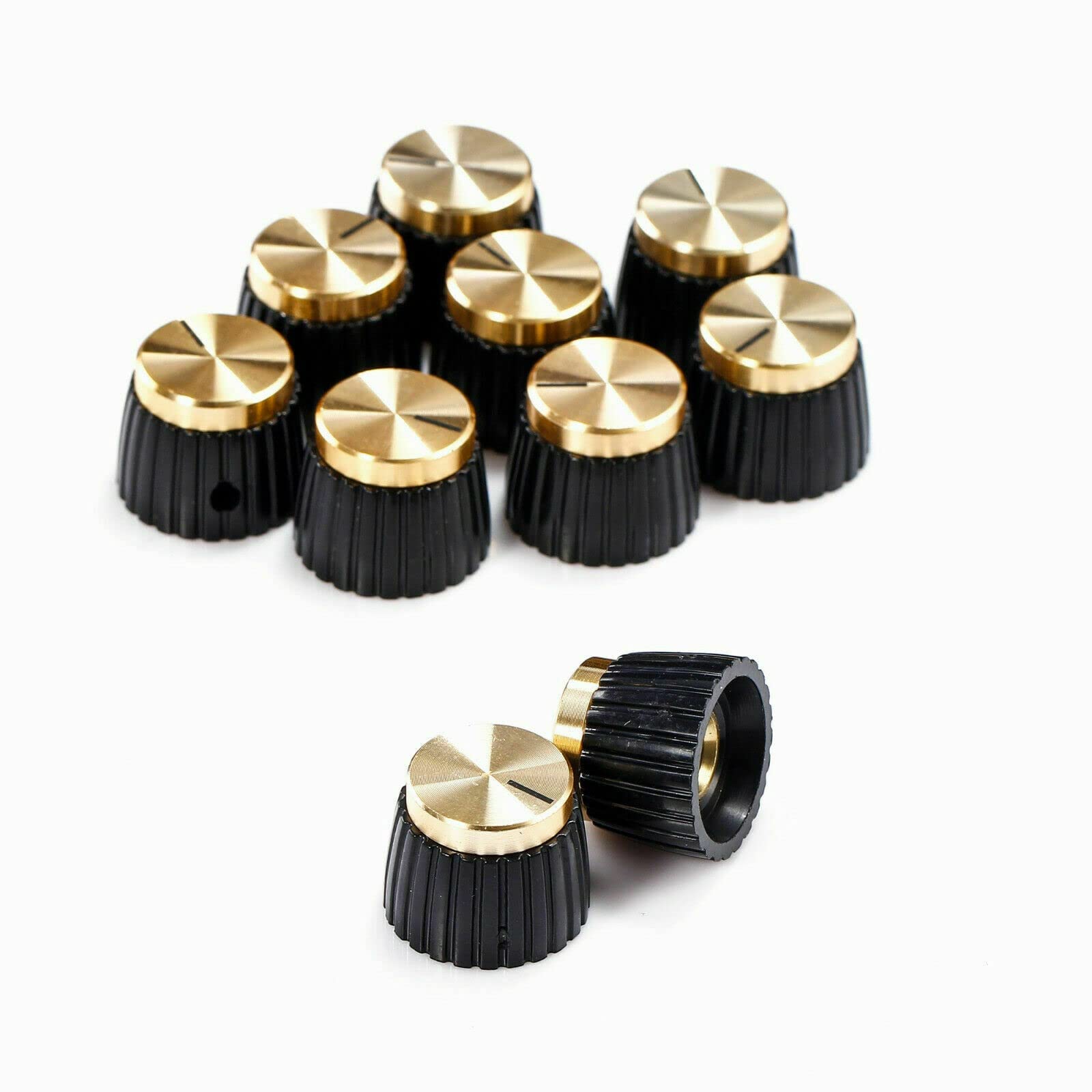 FASTROHY 10Pcs Guitar Amplifier AMP Knobs with Gold Cap Push On Knobs for Marshall Amplifier, Black