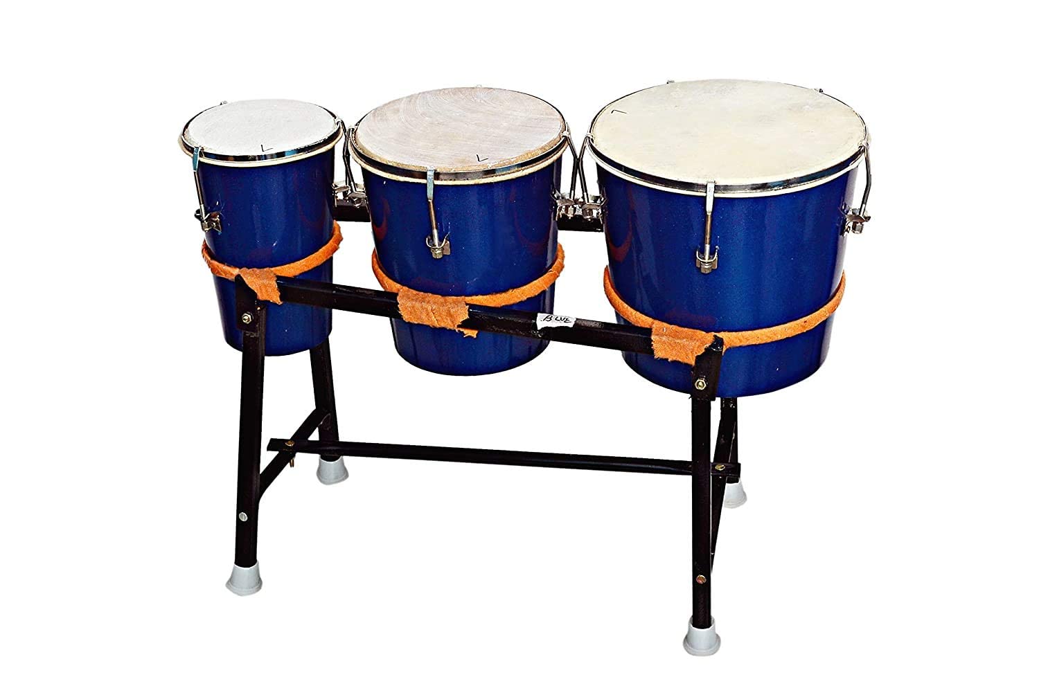 Triple Bongo Drum Blue Colour With Stand Best Birthday Gift Sai Musical