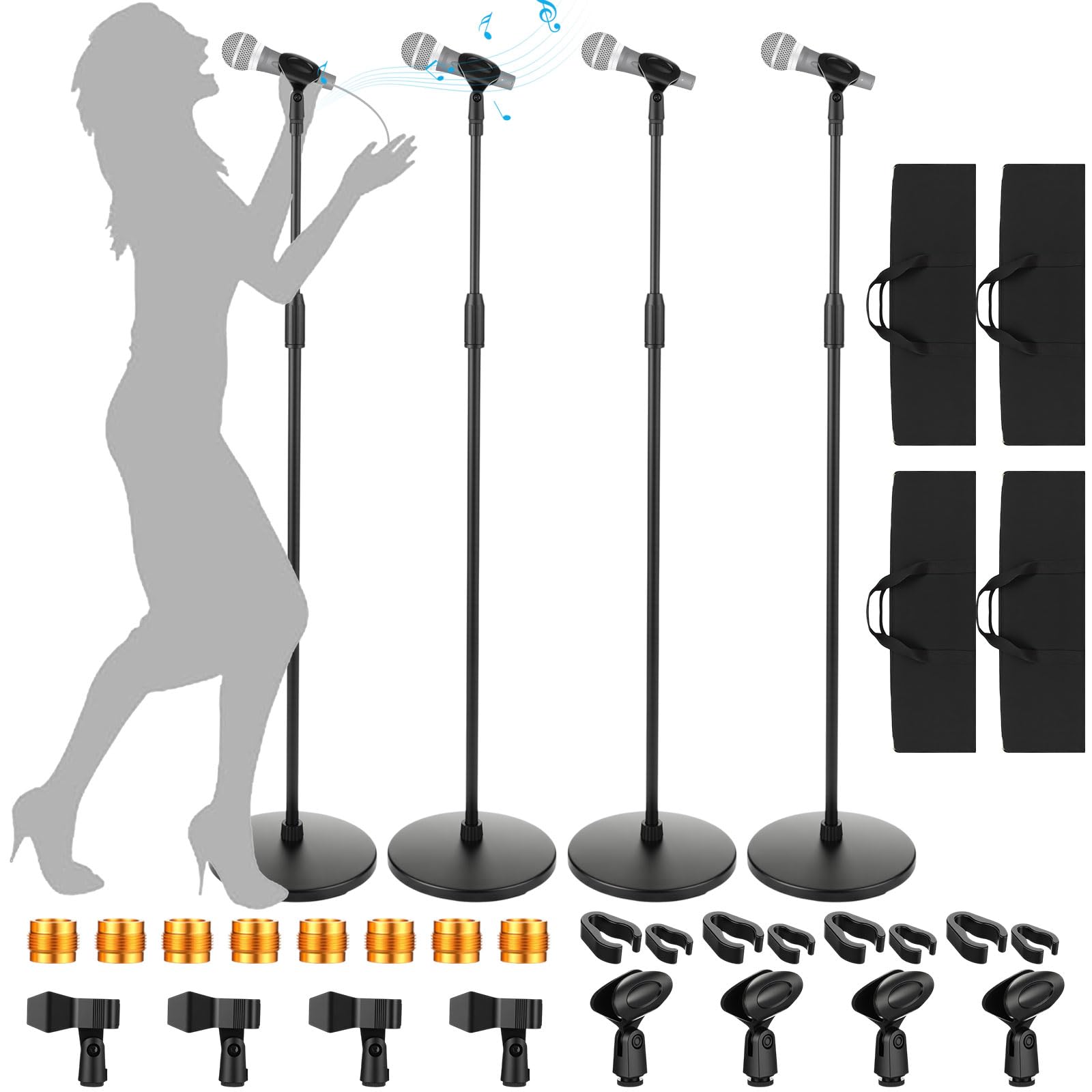 Relaxweex 4 Pcs Tripod Microphone Stand Boom Arm Floor Mic Stand Adjustable Height 31.5-67 inch Microphone Holder with Weighted 
