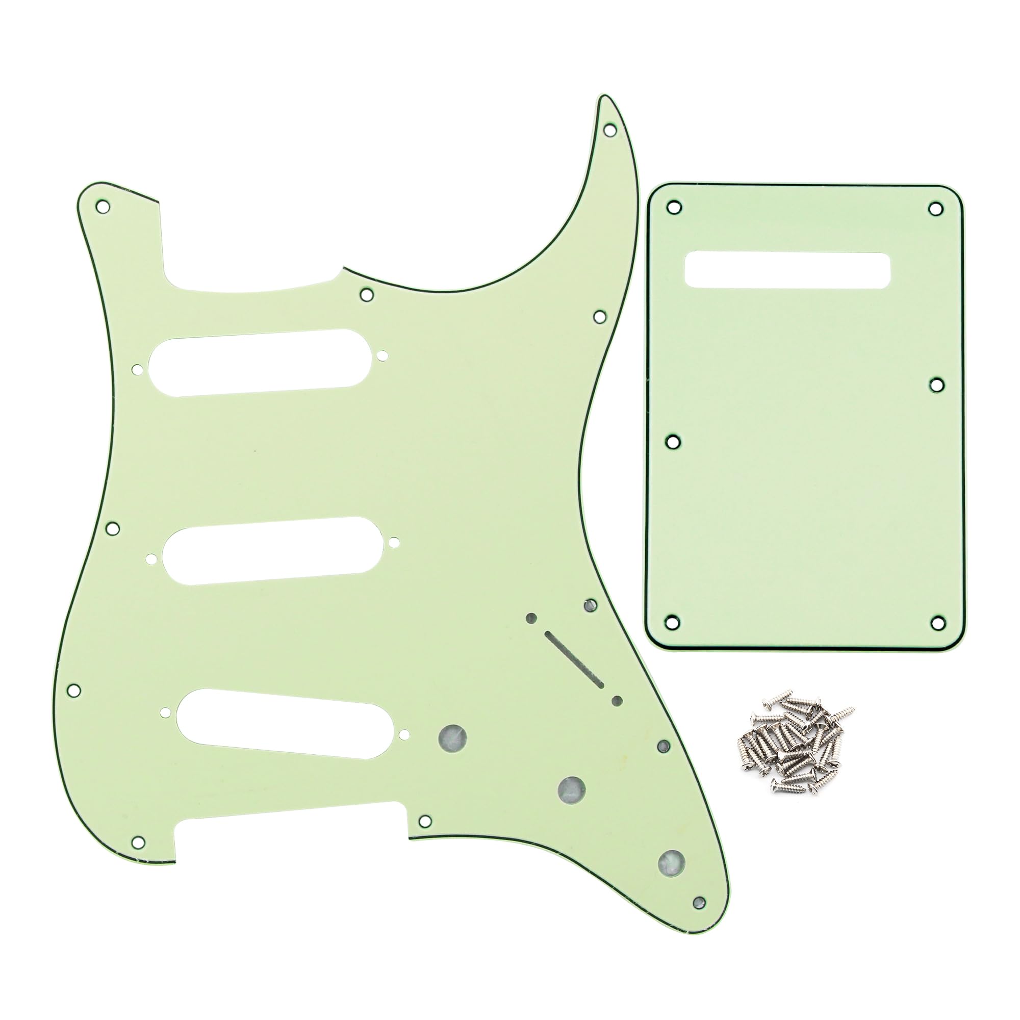 FLEOR SSS 11-Hole Electric Guitar Pickguard with Backplate and Pickguard Screws Set for ST Style Guitar Part,3Ply Mint Green