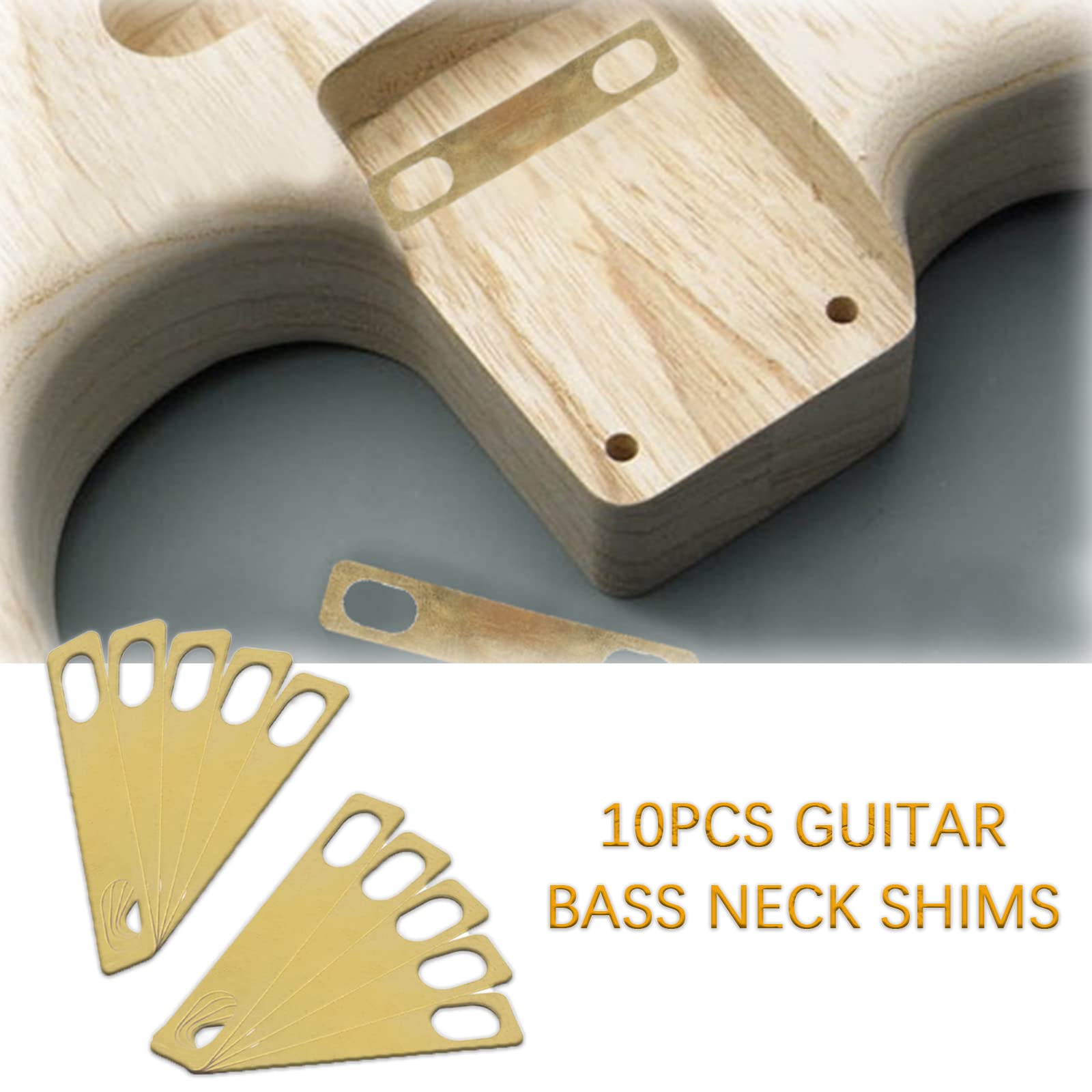 Cheerock 10PCS Guitar Bass Neck Shims, Includes 4Pcs 0.2mm, 4Pcs 0.5mm and 2Pcs 1mm Thickness Brass Shims for Guitar and Bass Bo
