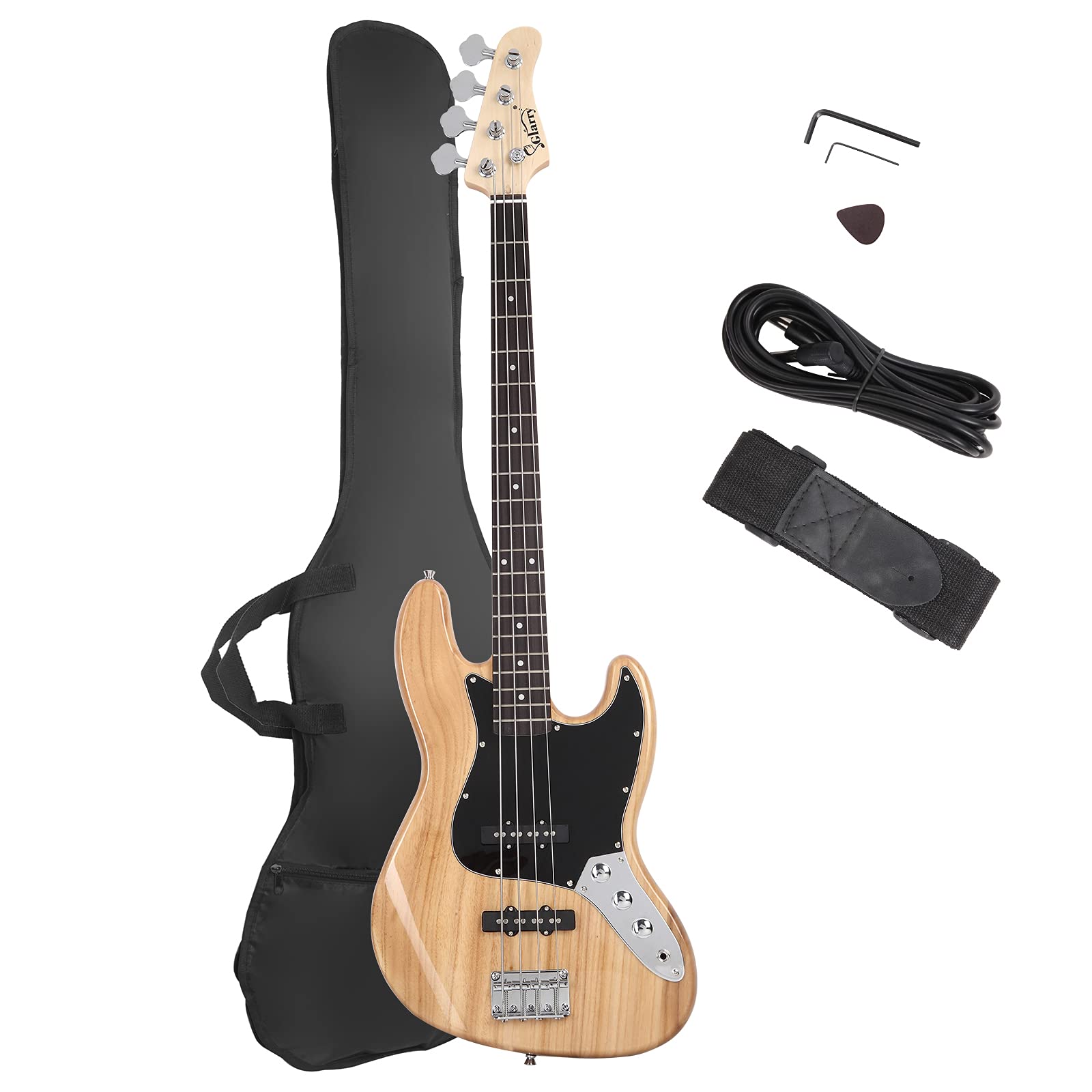 Glarry 4 String Gjazz Electric Bass Guitar Full Size Right Handed With Guitar Bag, Amp Cord And Beginner Kits (Burly Wood)