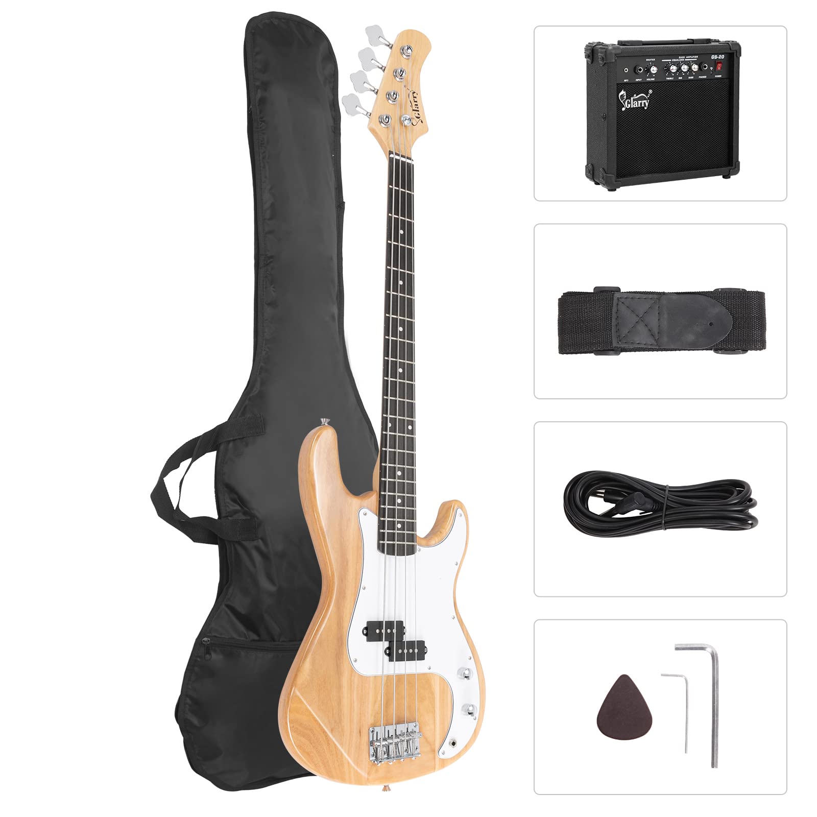 Glarry Full Size Electric Bass Guitar With 20W Amp, 4 String Beginner Starter Kit With Accessories Including Cable, Strap, Bag F
