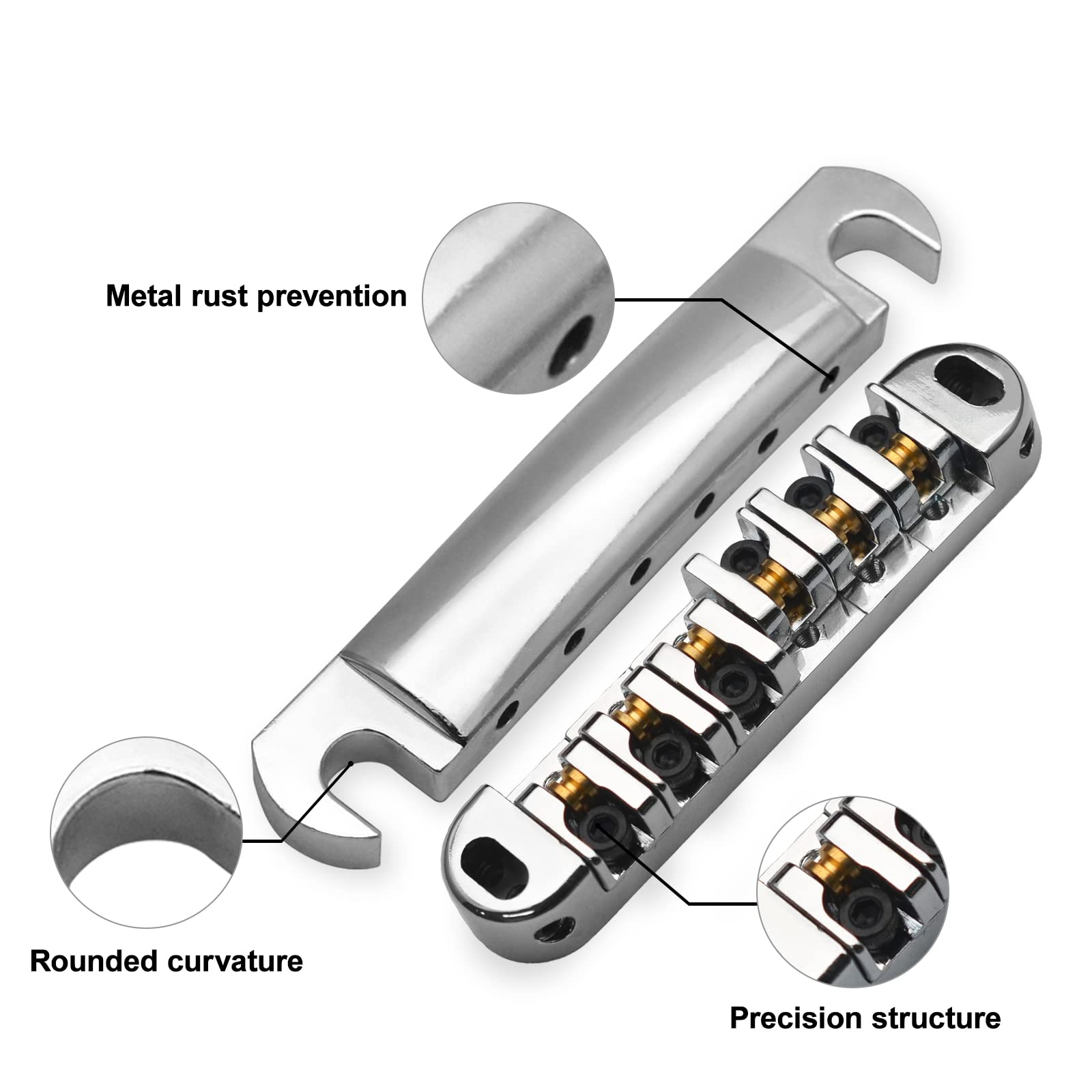 SAPHUE ABR-1 Style Tune-o-matic Bridge Tailpiece Roller Saddle Bridge for GB LP Gear Replacement (Chrome)