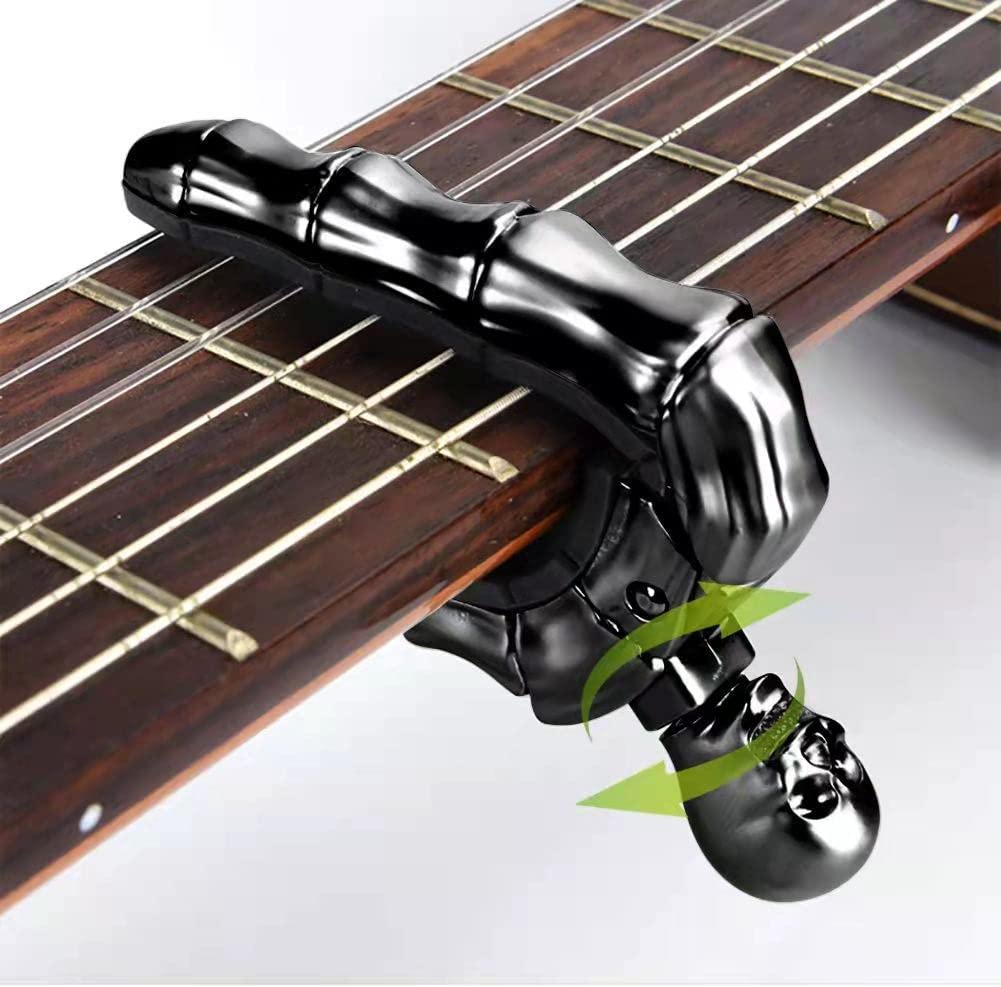 Geva Guitar Capo Skull Knob for Acoustic and Electric Guitar Skeleton Head, Universal 4 5 6 12 Strings Instrument Capos for Geva