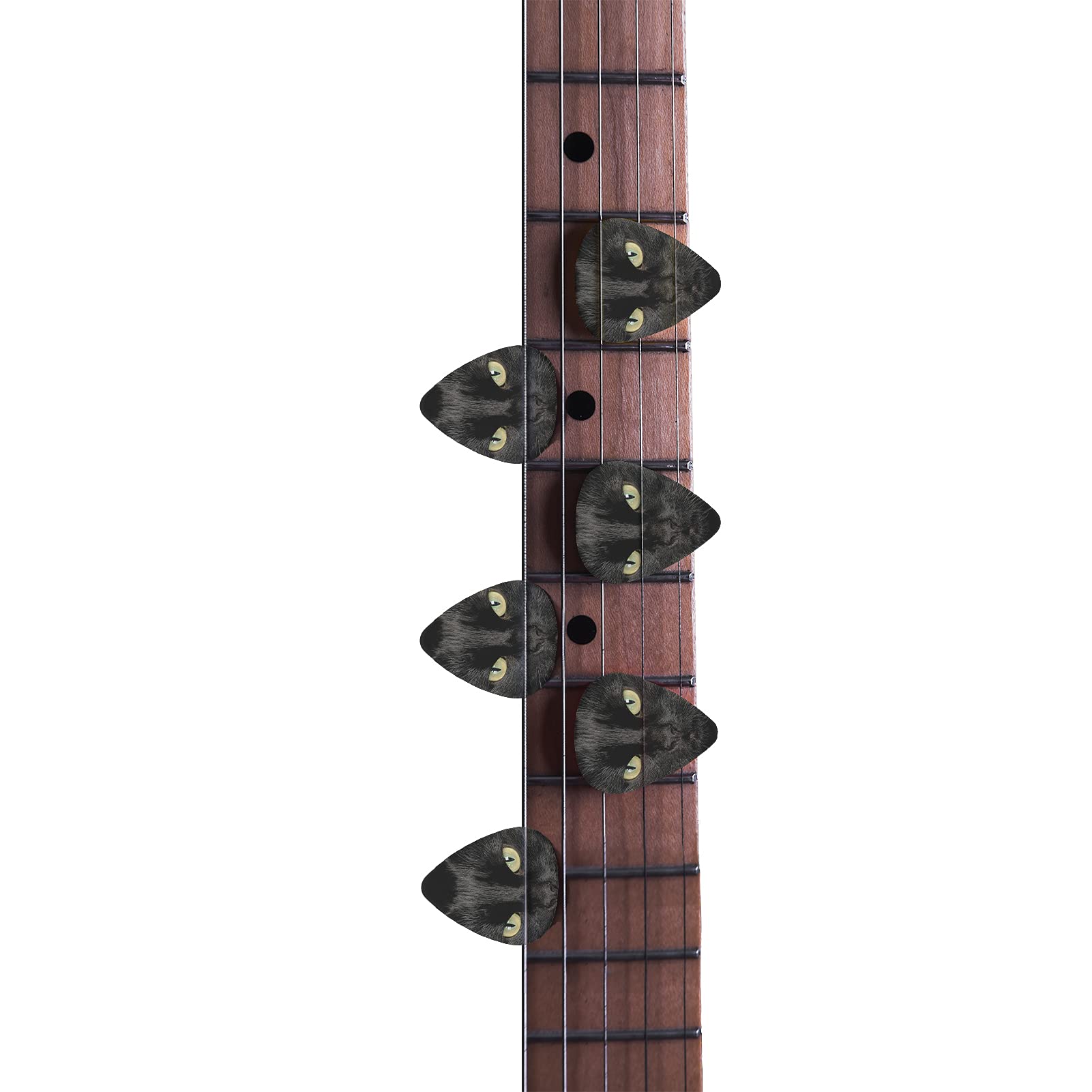 KEIAHUAN Guitar Picks for Women Men Gift for Acoustic Guitar, Bass and Electric Guitar Black Cat Pattern 0.96mm,6 pack