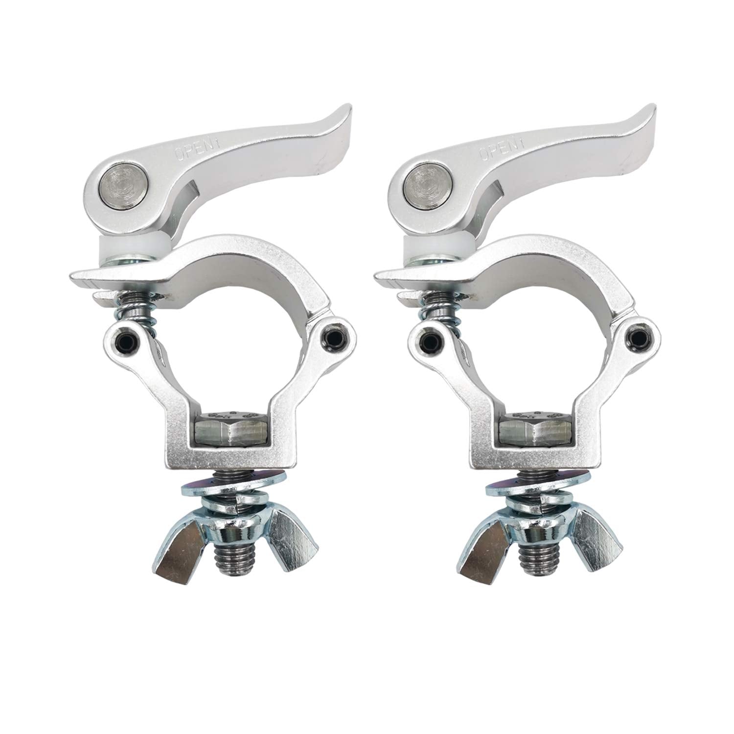 2 Pack Quick Release DJ Stage Lighting Truss Clamp OD Tubing Pipe 1-1/4-1-3/8 inches 32-35mm Heavy Duty 165 Lbs TUV Aluminum All