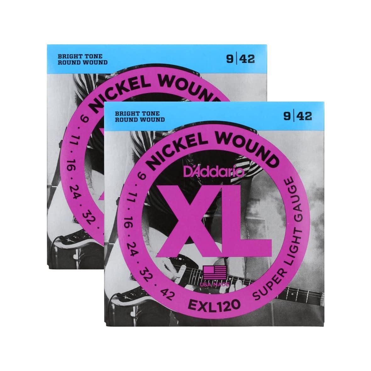 DAddario EXL120 Nickel Wound Electric Guitar Strings, Super Light, 9-42 (2 Pack)