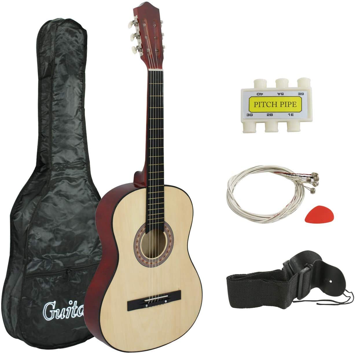 Smartxchoices 38'' Kids Acoustic Guitar Kits With Gig Bag, Strap, Pitch Pipe, Extra Set Of Strings And Pick For Novice Beginners