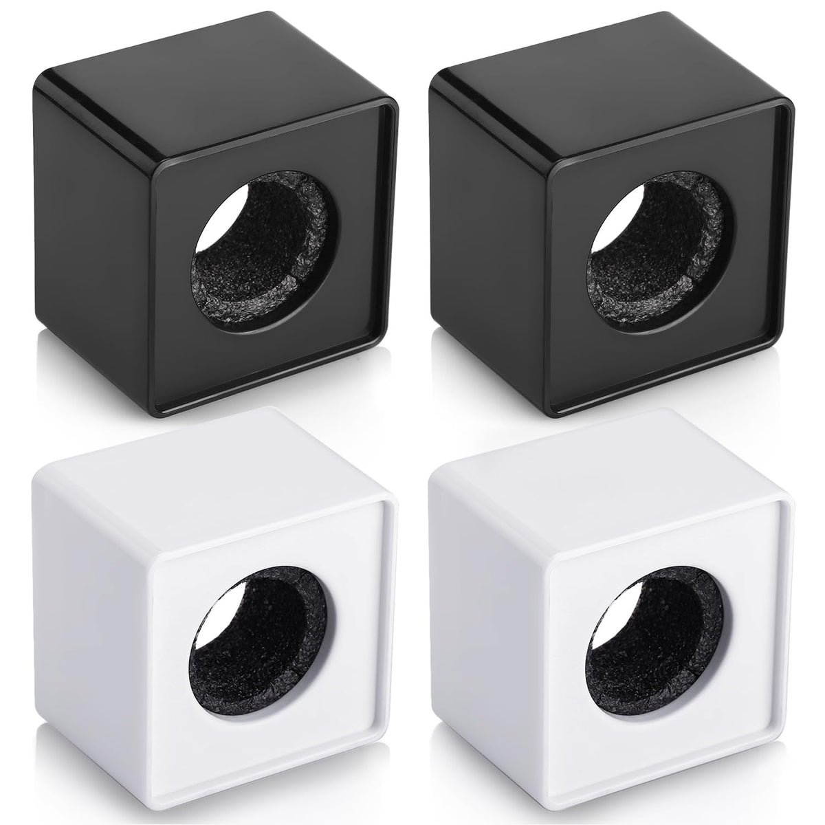 Facmogu 4Pcs Black & White Microphone Flag Station, Portable Square Cube Shaped Interview Mic Flag Station With Foam, Microphone