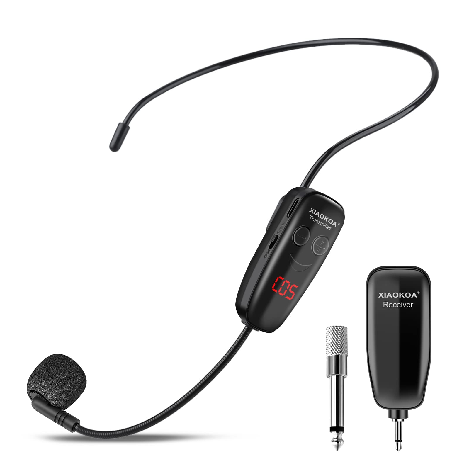 XIAOKOA Wireless Microphone Headset, UHF Head Mic Speaker System, Professional Voice Amplifier Headset Microphones, with LED Dig