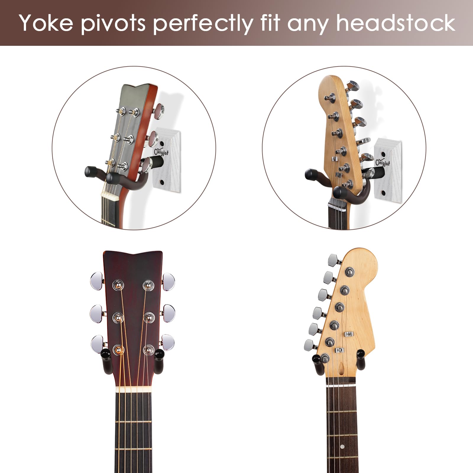 SNIGJAT 4-Pack Guitar Wall Mount, Hardwood Guitar Hanger Hook Stand Holder for Acoustic Bass Banjo Mandolin String Instrument St