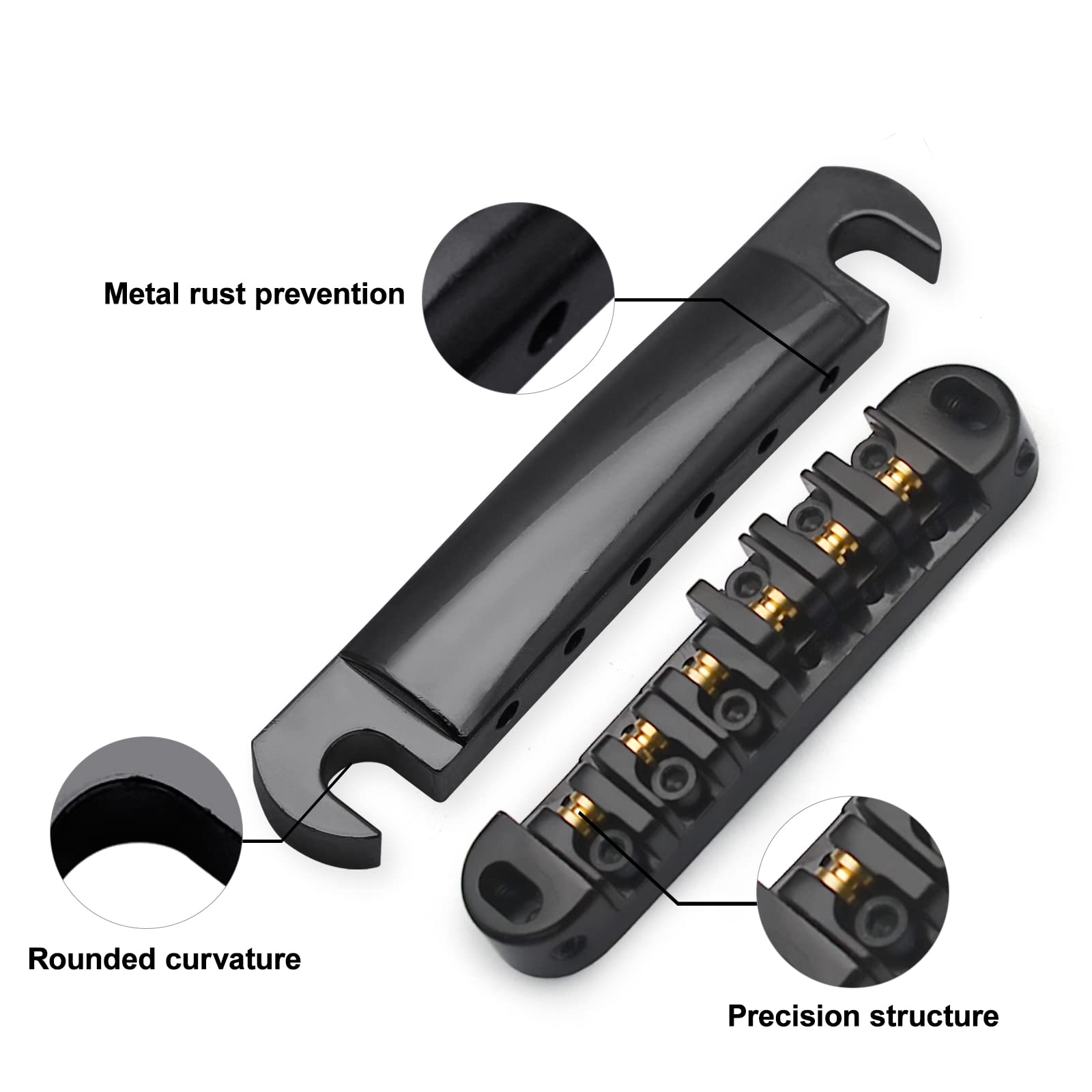 SAPHUE ABR-1 Style Tune-o-matic Bridge Tailpiece Roller Saddle Bridge for GB LP Gear Replacement (black)