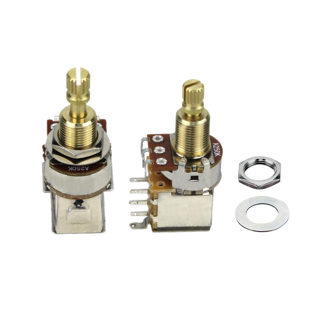 Fleor 2Pcs A250K Push Push Guitar Pots Audio Taper Potentiometers Long Copper Split Shaft