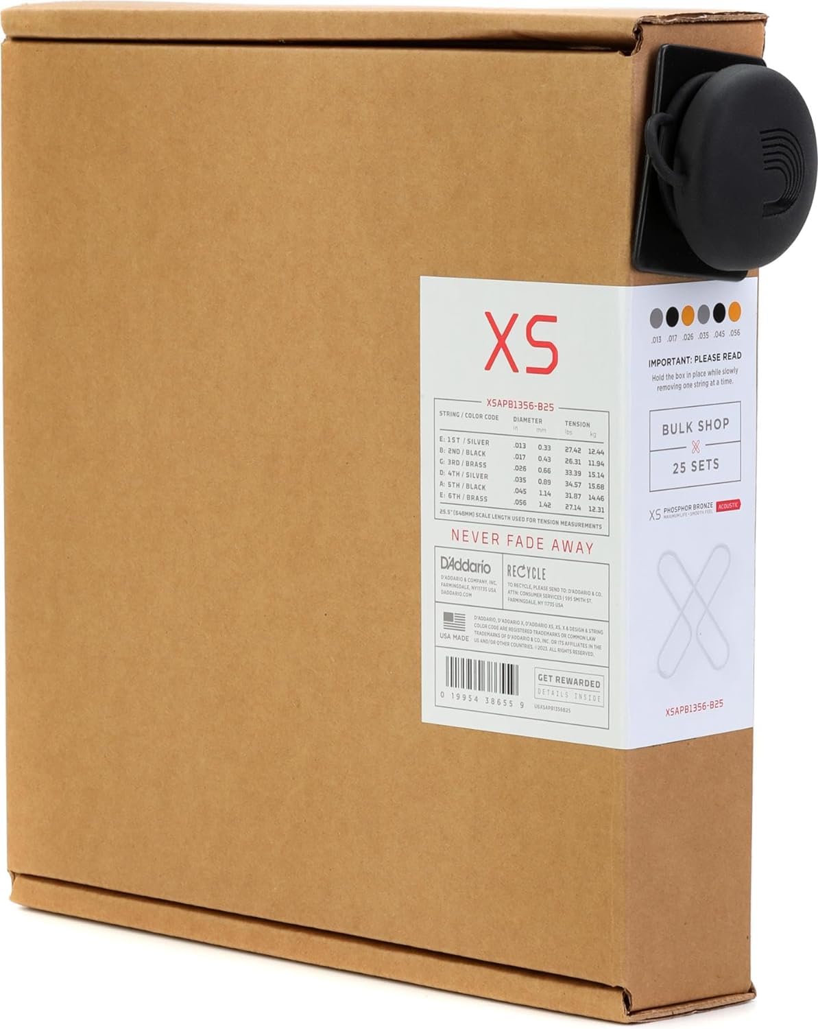 D'Addario Guitar Strings - Xs Phosphor Bronze Coated Acoustic Guitar Strings - Xsapb1356-B25 - Maximum Life With Smooth Feel & E