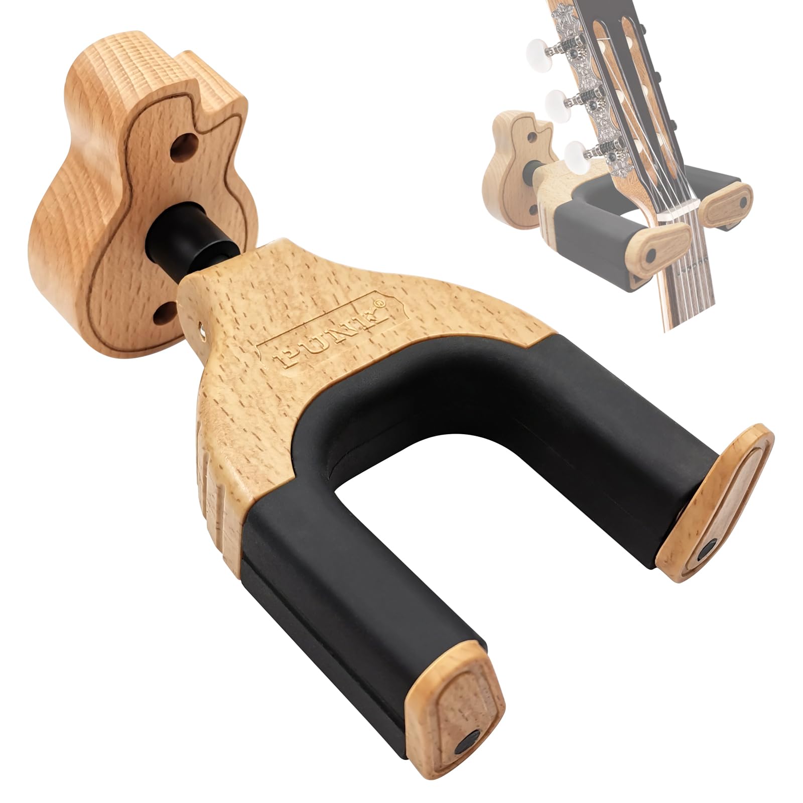 XHKDSYMC Auto Lock Guitar Wall Mount - Hard Wood Base Hanger in Guitar Shape for Acoustic, Electric, Classical, Bass - Hook Hold