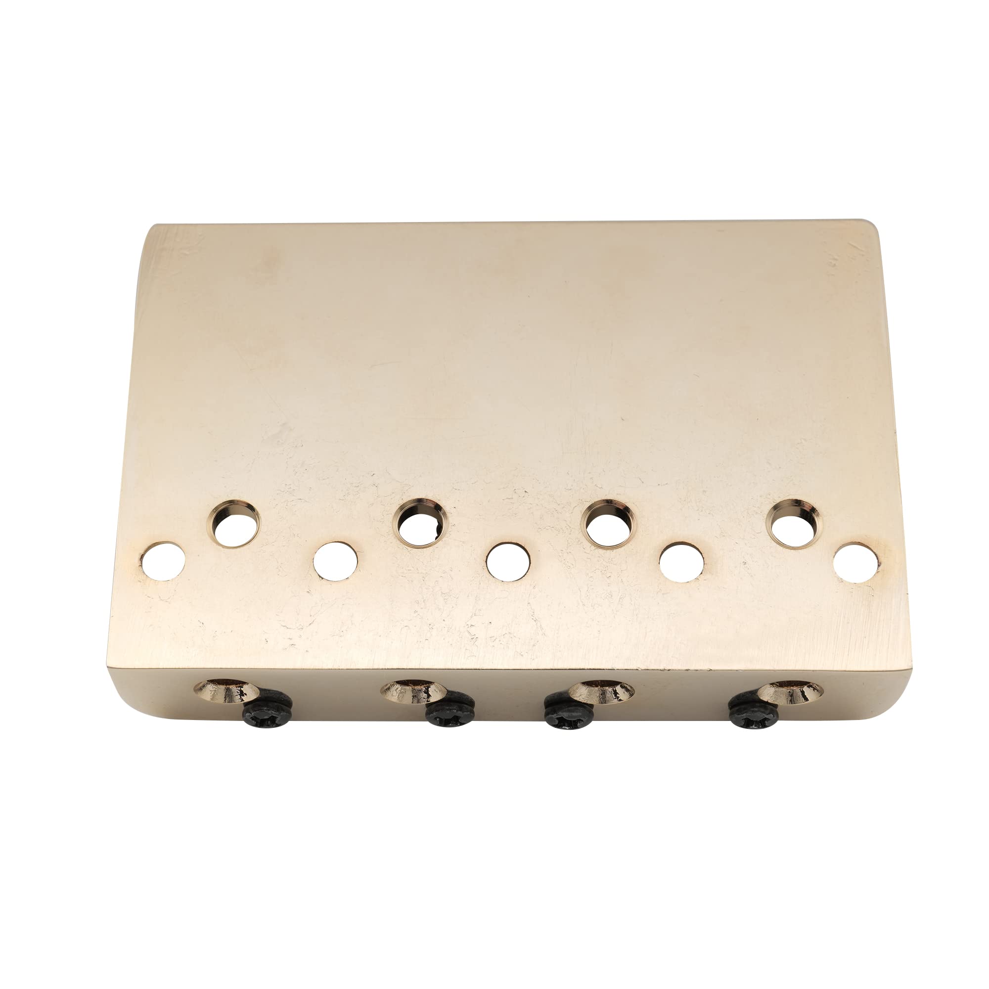 Musiclily Pro 19mm 4-String Bass Hardtail Bridge with Brass Saddles and Steel Plate, Gold