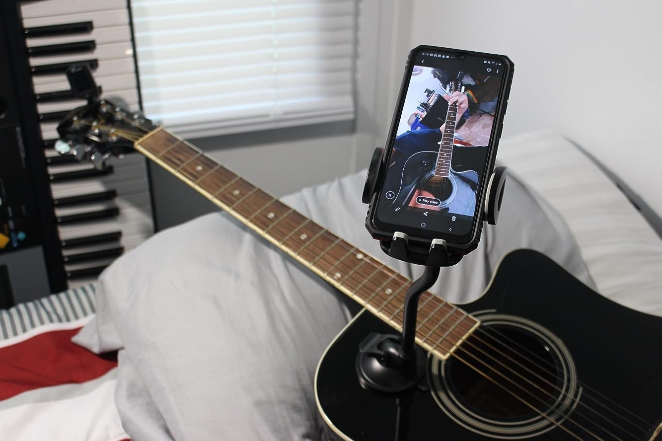 Guitar Phone Holder, Phone Holder for Guitar Gooseneck Mount, ALLICAVER Removable Suction Cup Phone Holder for Acoustic Electric