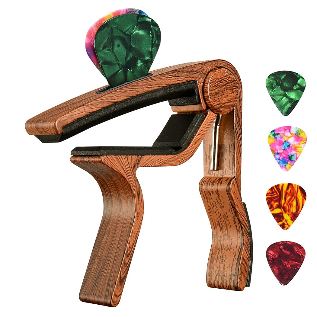 Capo,Guitar Capo,Rosewood Capo With Pick Holder And Picks For Acoustic Electric Guitar,Ukulele,Mandolin,Banjo