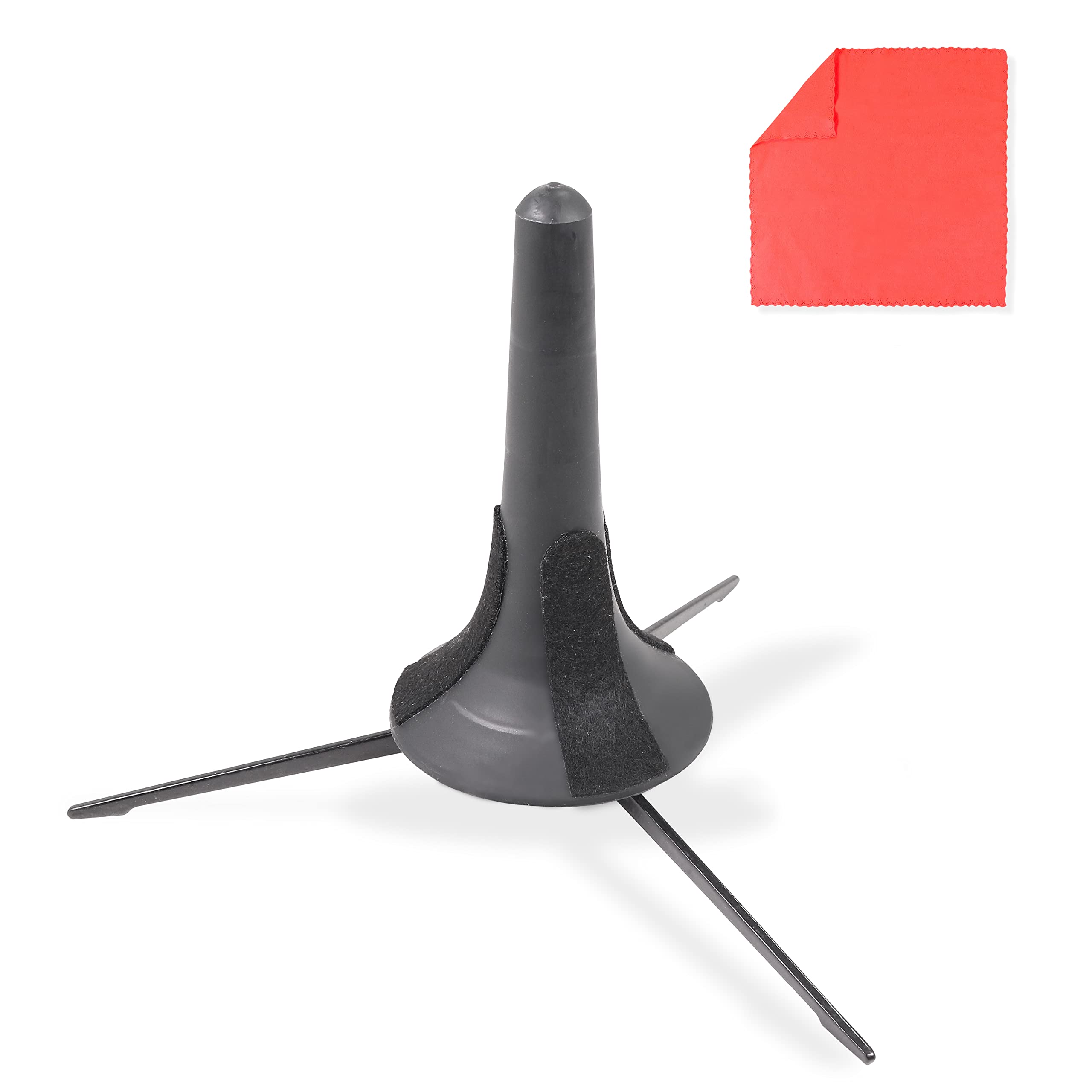 Purrff Portable Trumpet Stand - Leg Folding Instrument Rest with Soft Padding - Complete with Microfiber Cleaning Cloth, Black, 