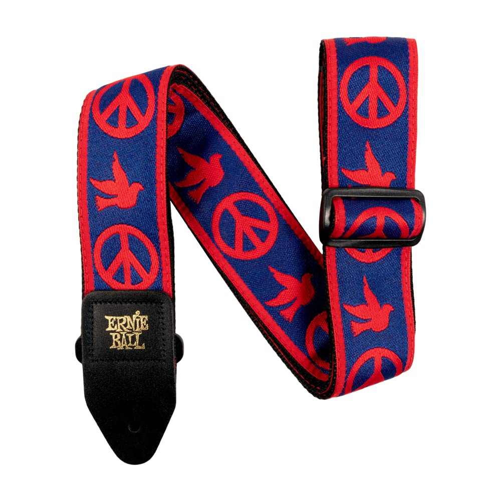 Ernie Ball Jacquard Guitar Strap, Red And Blue Peace Love Dove (P04698)