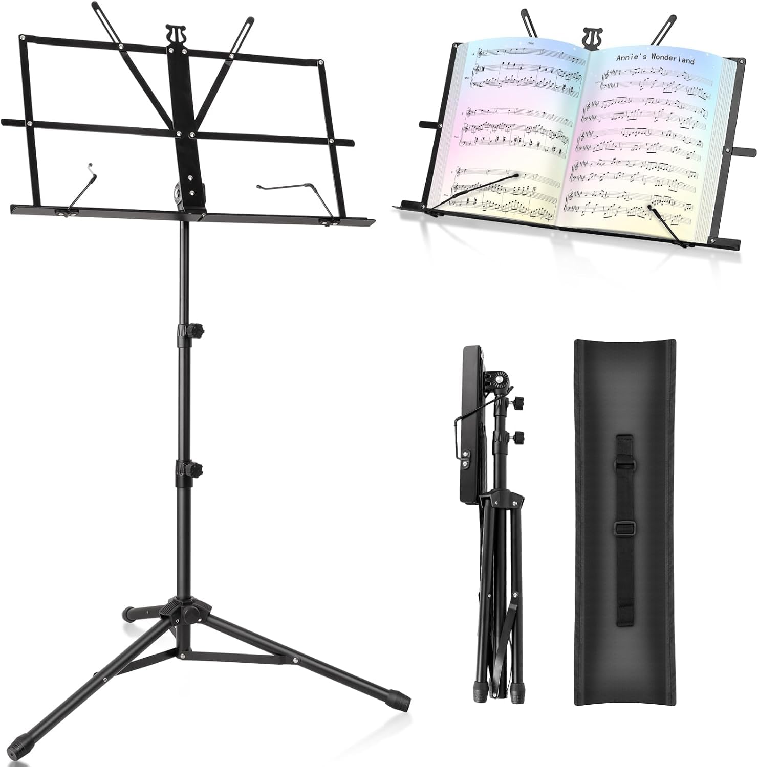Techtest Foldable & Portable Metal Sheet Music With Carrying Bag  Adjustable Notation Stand For Singers, Violinists, Lecturers &