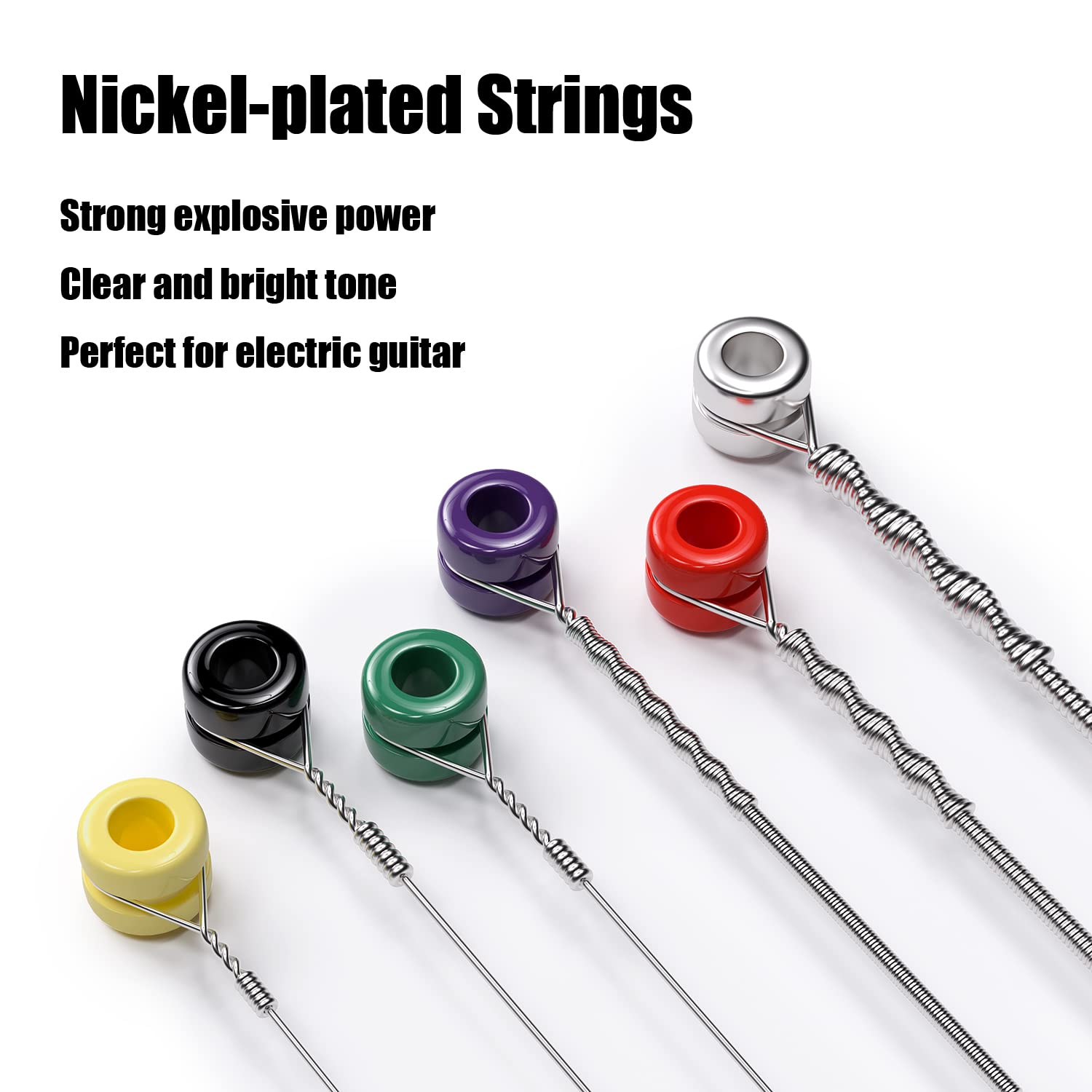 MUSCELL Electric Guitar Strings Handmade Nickel Plated Hex Steel Colorful Ball End-3 Packs-6 String-Light Heavy 10-52