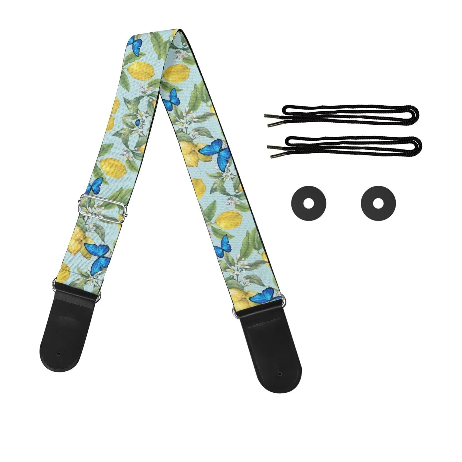 doginthehole Lemon Butterfly Guitar Strap for Acoustic Guitar, Electric Guitar and Bass Guitar, Christmas Gift & Stocking Stuffe