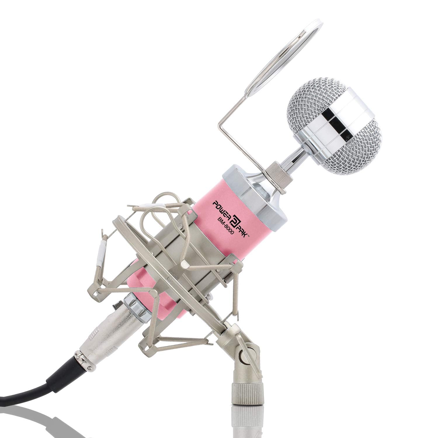 Powerpak Bm 8000 Pink Condenser Sound Studio Recording Broadcasting Microphone+Pop Filter+Shock Mount (Requires Phantom Power Or