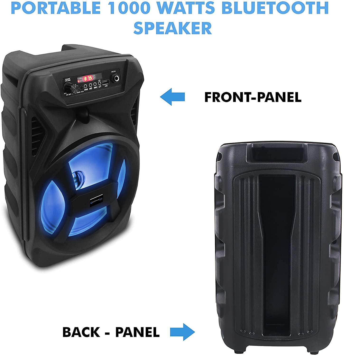 Technical Pro 500 Watts Portable 8 Inch Bluetooth Speaker w/Woofer & Tweeter, True Wireless Stereo w/Digital Processing Wired Mi