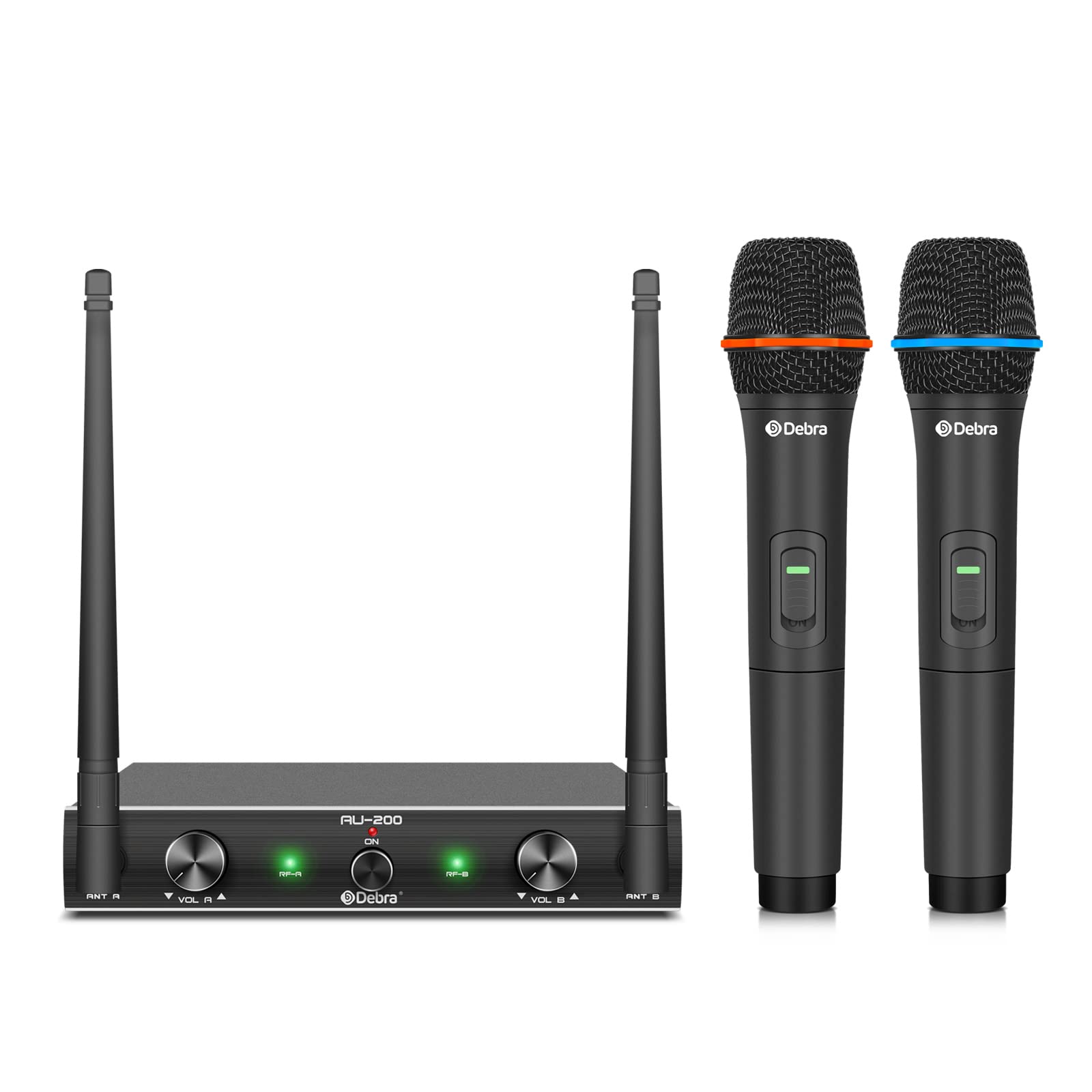 D Debra Audio Au200 Pro Uhf 2 Channel Wireless Microphone System With Cordless Handheld Lavalier Headset Mics, Metal Receiver, F