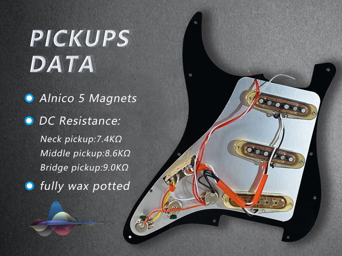 LAMSAM Prewired Pickguard Loaded Modern Tone Triple Single Coil Pickups for Electric Guitars with 11 Mounting Holes, 3-Ply Pick